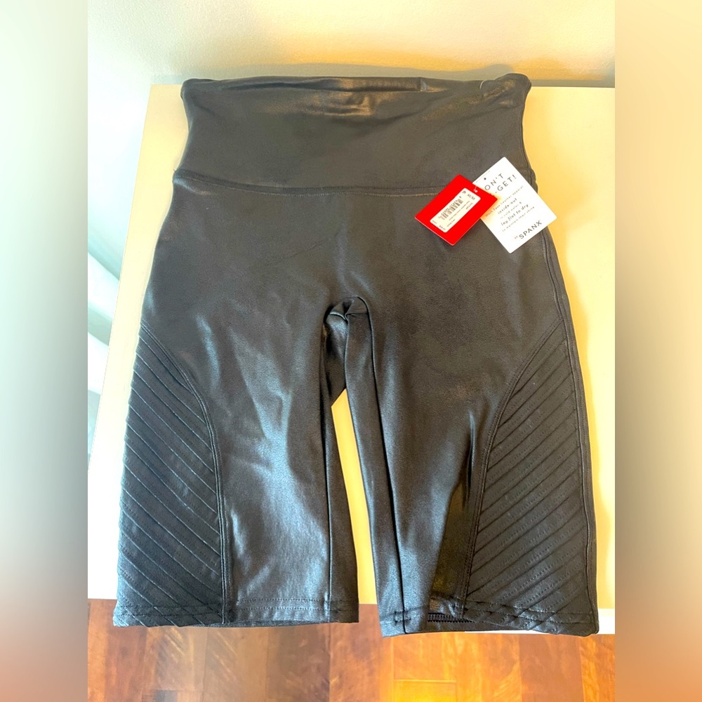 SPANX Faux Leather Moto Bike Shorts